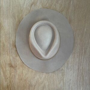 Stylish Tan Wide Brim Hat with Gold Detail